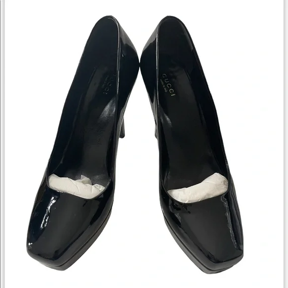 Vintage Gucci Patent Leather Pumps Black Vernice Crystal Nero - Size 9 Authentic - Picture 3 of 16